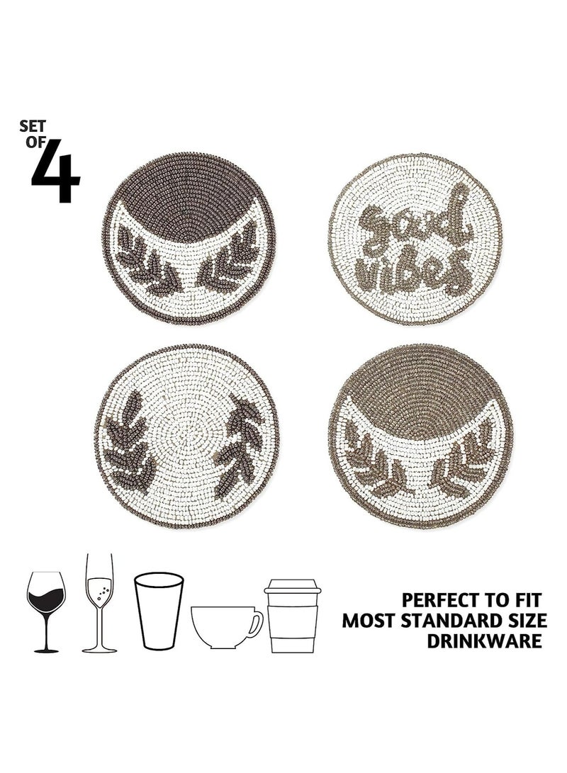 Folkulture Beaded Coasters for Drinks, Pack of 4 Farmhouse Coasters, 4