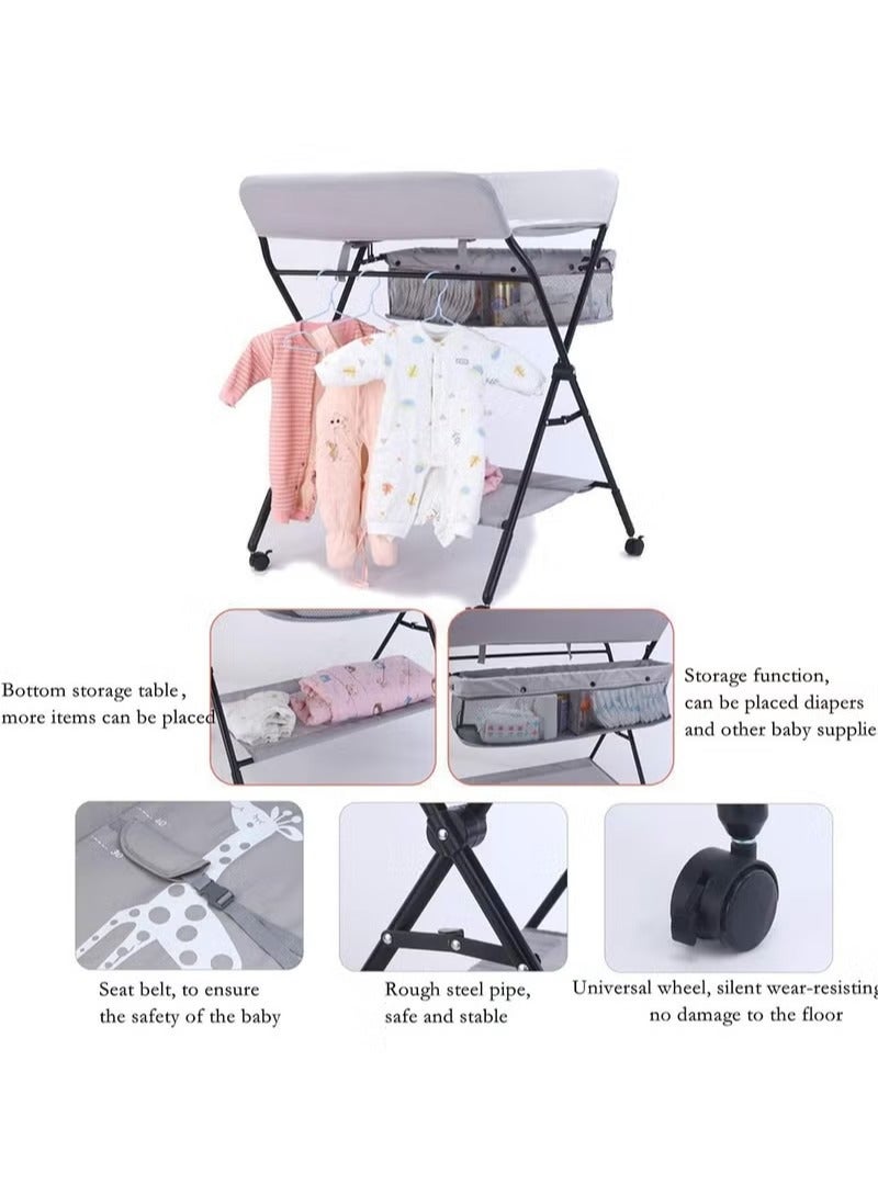 Portable Foldable Baby Diaper Changing Table With Wheels Mobile Nursery Organizer For Newborn Essentials