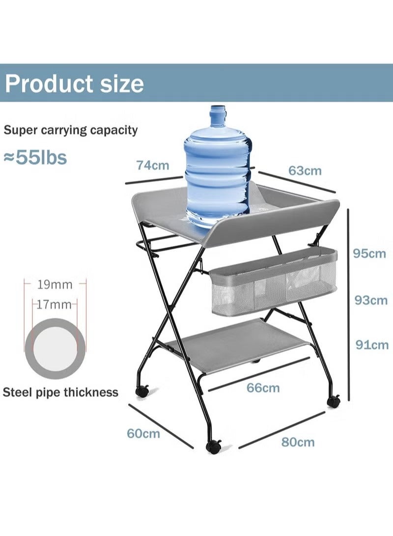 Portable Foldable Baby Diaper Changing Table With Wheels Mobile Nursery Organizer For Newborn Essentials