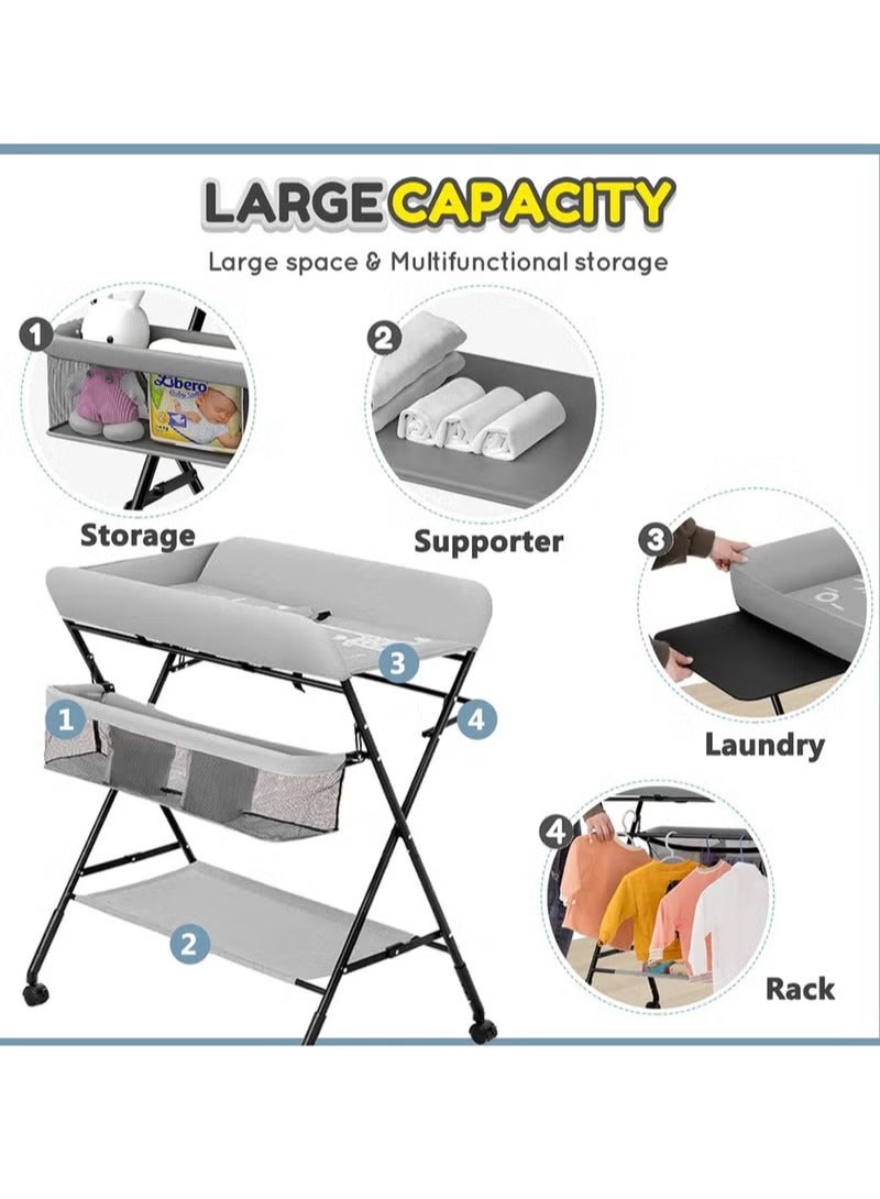 Portable Foldable Baby Diaper Changing Table With Wheels Mobile Nursery Organizer For Newborn Essentials