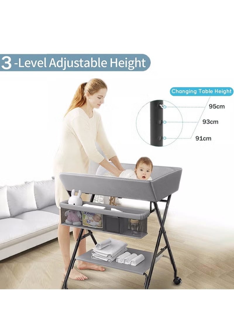 Portable Foldable Baby Diaper Changing Table With Wheels Mobile Nursery Organizer For Newborn Essentials