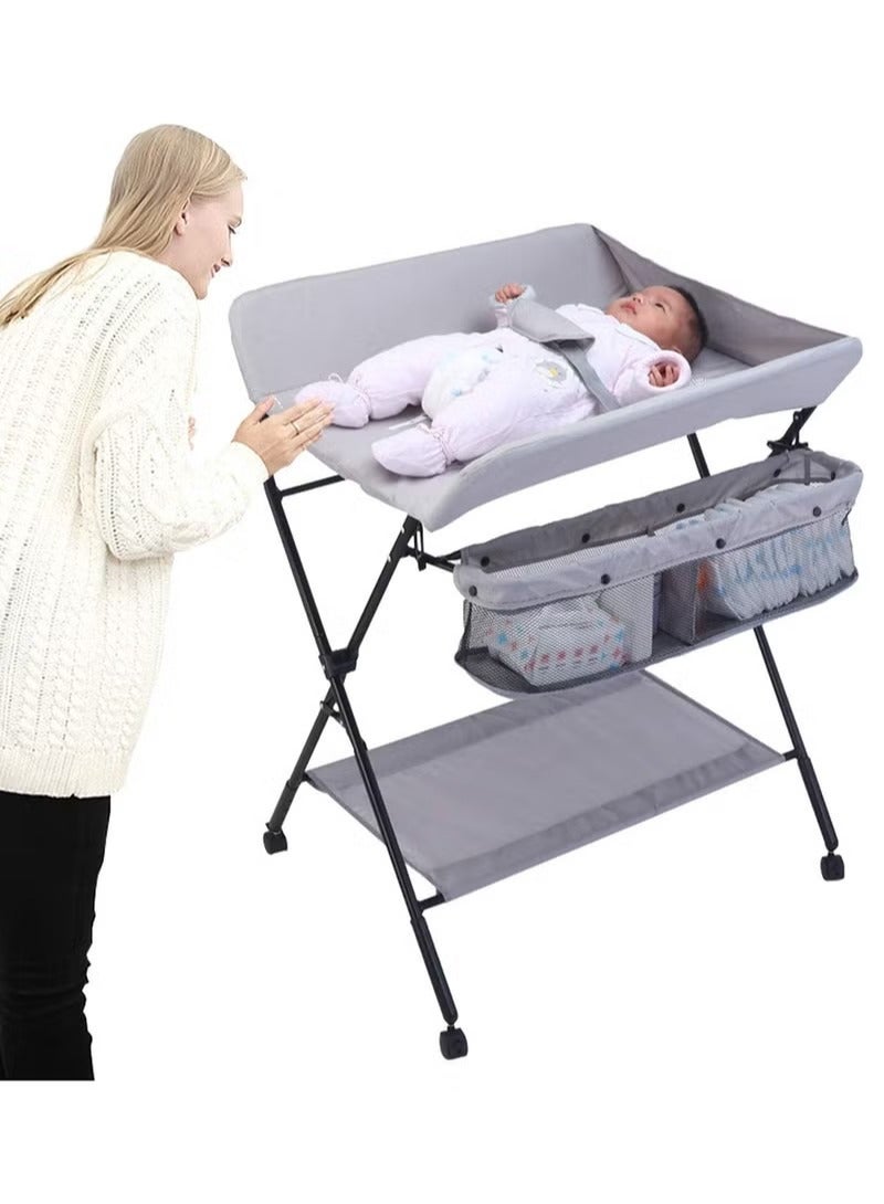 Portable Foldable Baby Diaper Changing Table With Wheels Mobile Nursery Organizer For Newborn Essentials