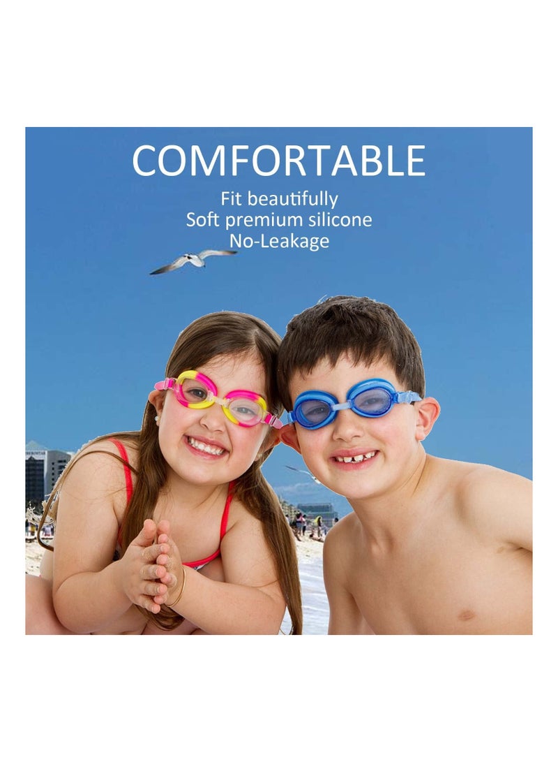 Kids Swim Goggles, Silicone Eye Seal Leakproof UV Protection and Anti Fog Lenses for Children Adult, for Boys and Girls (Age 4-12)