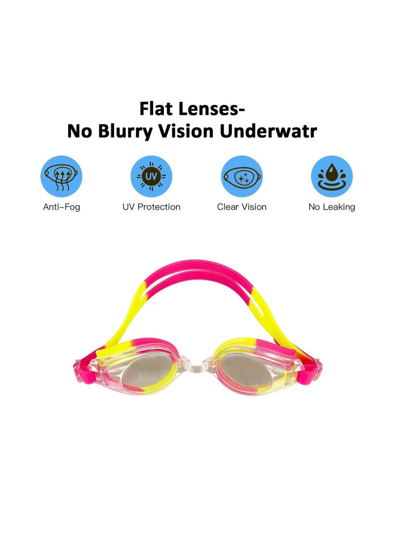 Kids Swim Goggles, Silicone Eye Seal Leakproof UV Protection and Anti Fog Lenses for Children Adult, for Boys and Girls (Age 4-12)