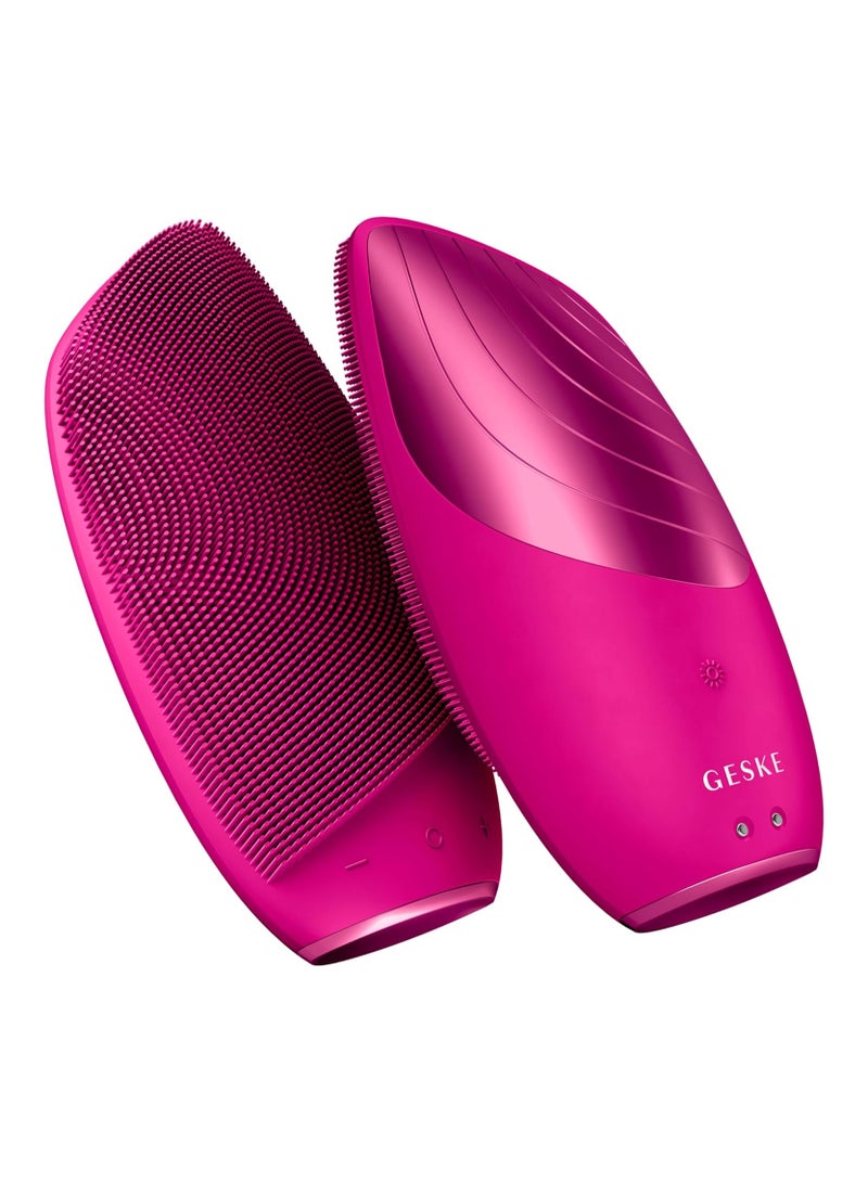 GESKE SmartAppGuided Sonic Thermo Facial Brush | 6 in 1 | Skin Cleansing | Cleansing Brush with Thermal Function | Facial Massager | Electric Facial Brush | Facial Cleansing Device - Magenta