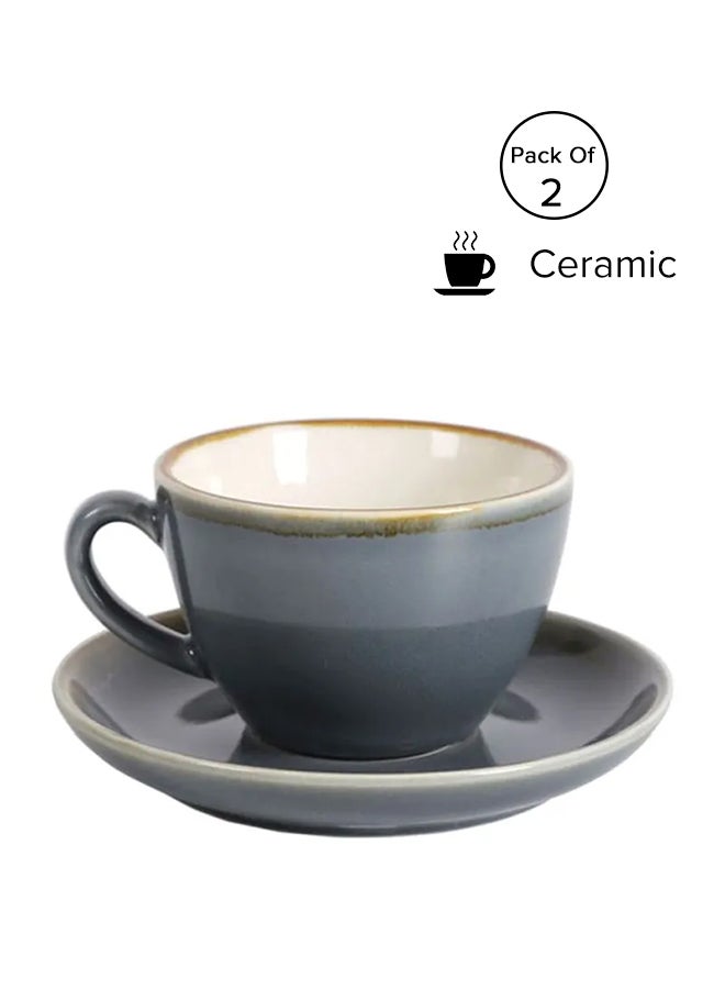Kiln Ceramic Coffee Cup And Saucer Set Grey 11x9x7cm
