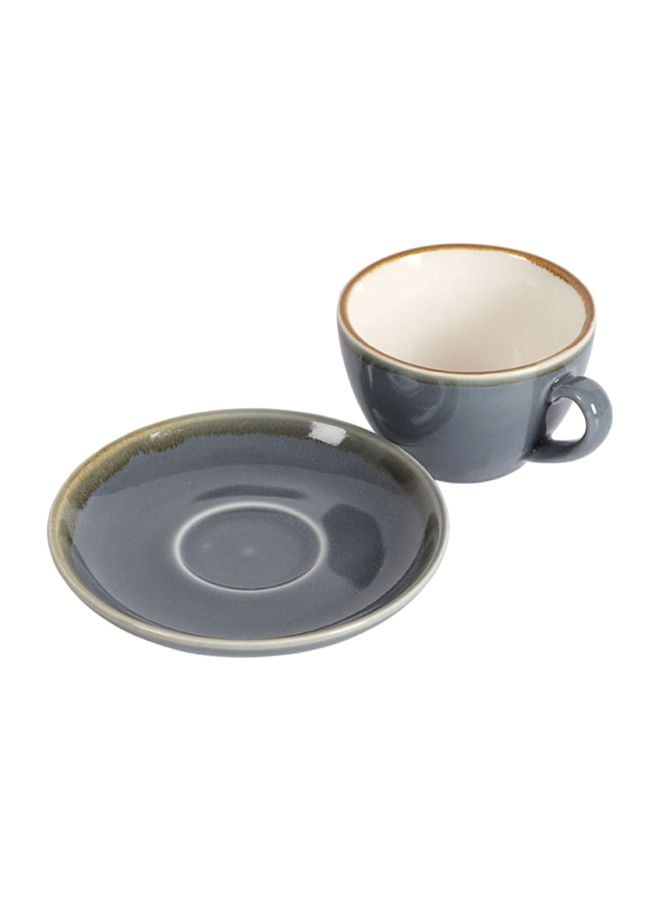 Kiln Ceramic Coffee Cup And Saucer Set Grey 11x9x7cm