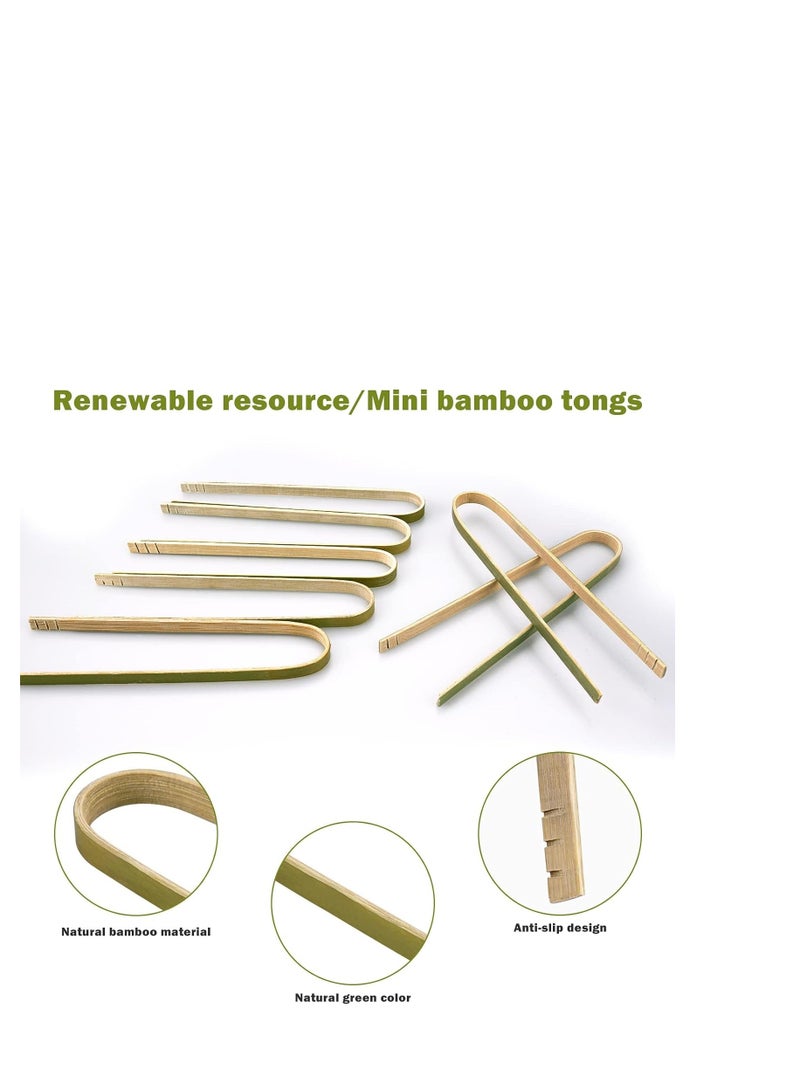 Food Tongs, Mini Bamboo Tongs Disposable 100 Pcs 6.2 Inch Long Wooden Tongs for Charcuterie Large Cooking Utensils Wood Tongs for Toaster Serving Food Natural Green for Catering Buffet Home