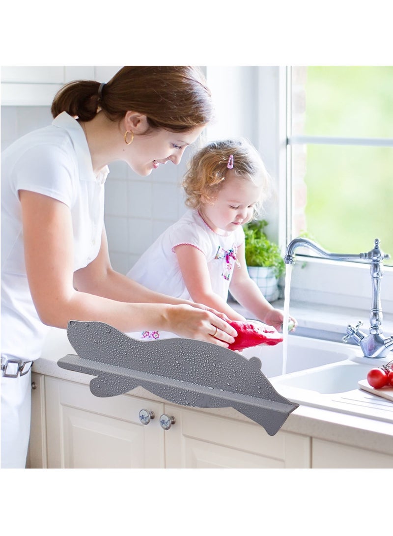 Silicone Sink Splash Guard, Cute Water Splatter Protector for Kitchen and Bathroom Sinks, Non-Slip Suction Cup Base, Faucet Backsplash Guard for Kids, Dishwasher Safe, Gray