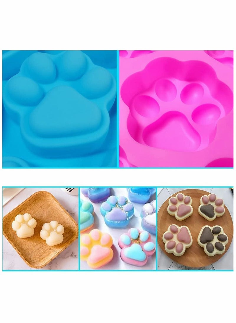 Silicone Chocolate Moulds, 3 PCS Non-Stick Puppy Dog Paw Shape Baking Trays, Frozen Treats Cookies Mould Ice Cube Trays Cake Decorations Soap Making Supplies Wax Melt Moulds - Blue, Pink