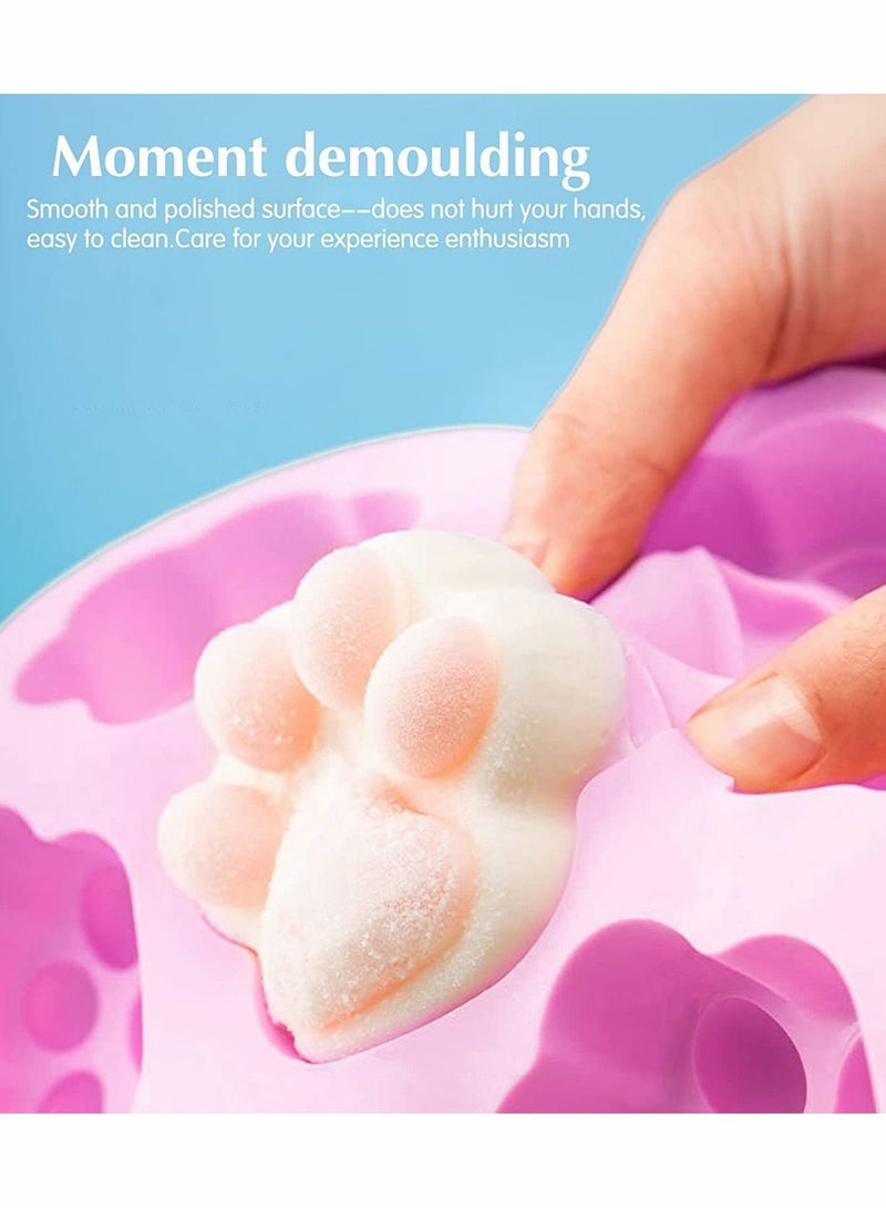 Silicone Chocolate Moulds, 3 PCS Non-Stick Puppy Dog Paw Shape Baking Trays, Frozen Treats Cookies Mould Ice Cube Trays Cake Decorations Soap Making Supplies Wax Melt Moulds - Blue, Pink