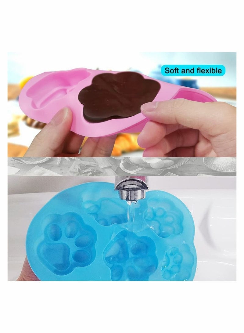 Silicone Chocolate Moulds, 3 PCS Non-Stick Puppy Dog Paw Shape Baking Trays, Frozen Treats Cookies Mould Ice Cube Trays Cake Decorations Soap Making Supplies Wax Melt Moulds - Blue, Pink