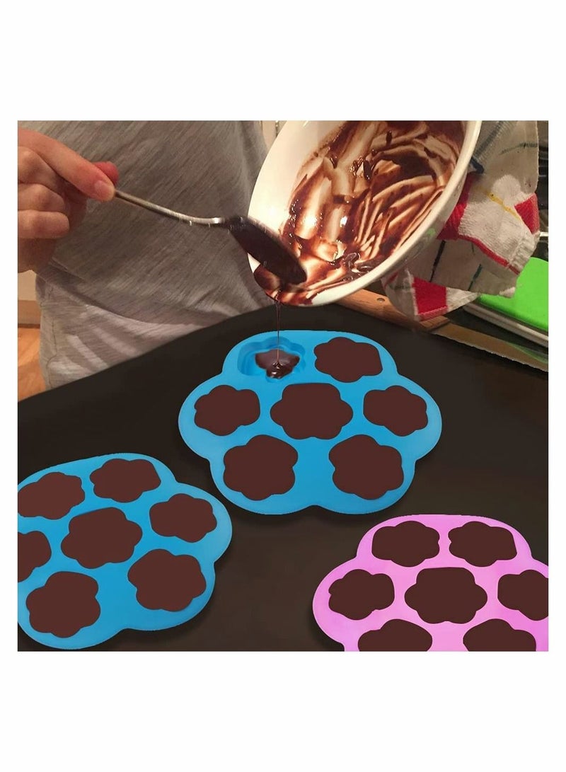 Silicone Chocolate Moulds, 3 PCS Non-Stick Puppy Dog Paw Shape Baking Trays, Frozen Treats Cookies Mould Ice Cube Trays Cake Decorations Soap Making Supplies Wax Melt Moulds - Blue, Pink