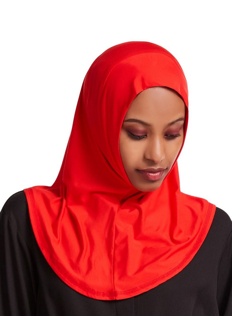 Women's Modal Stretch Long Scarf Solid Color Hijab Inner Cap Red