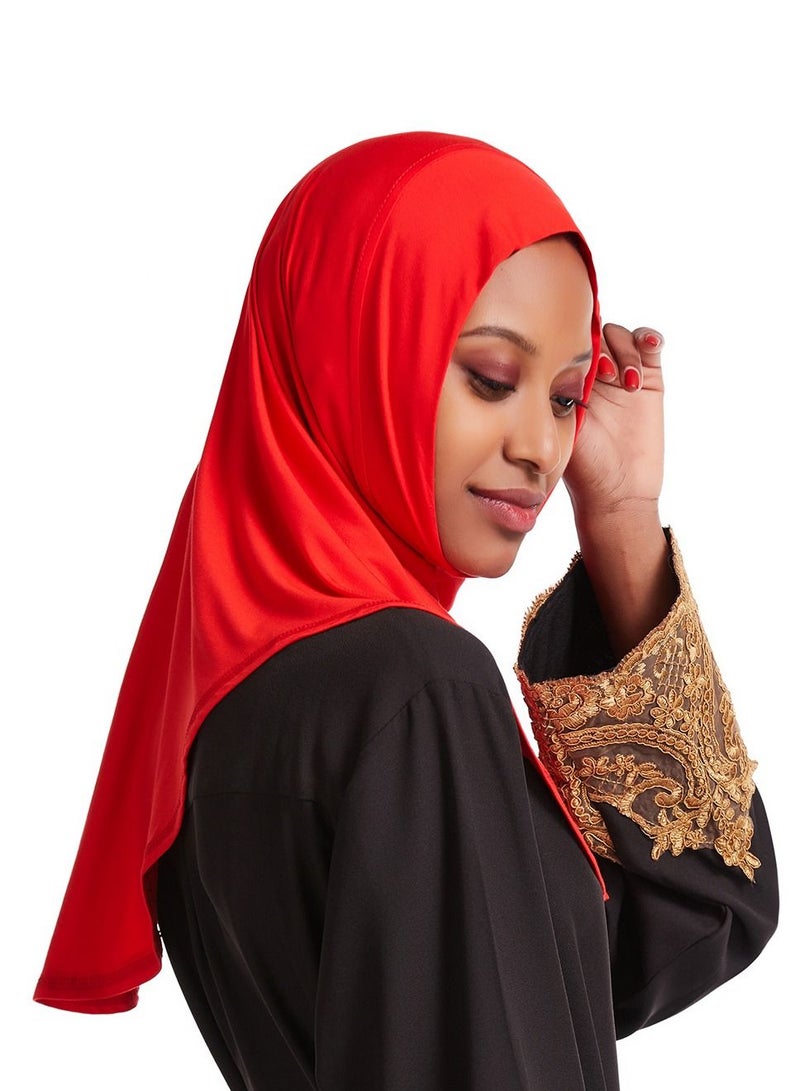 Women's Modal Stretch Long Scarf Solid Color Hijab Inner Cap Red