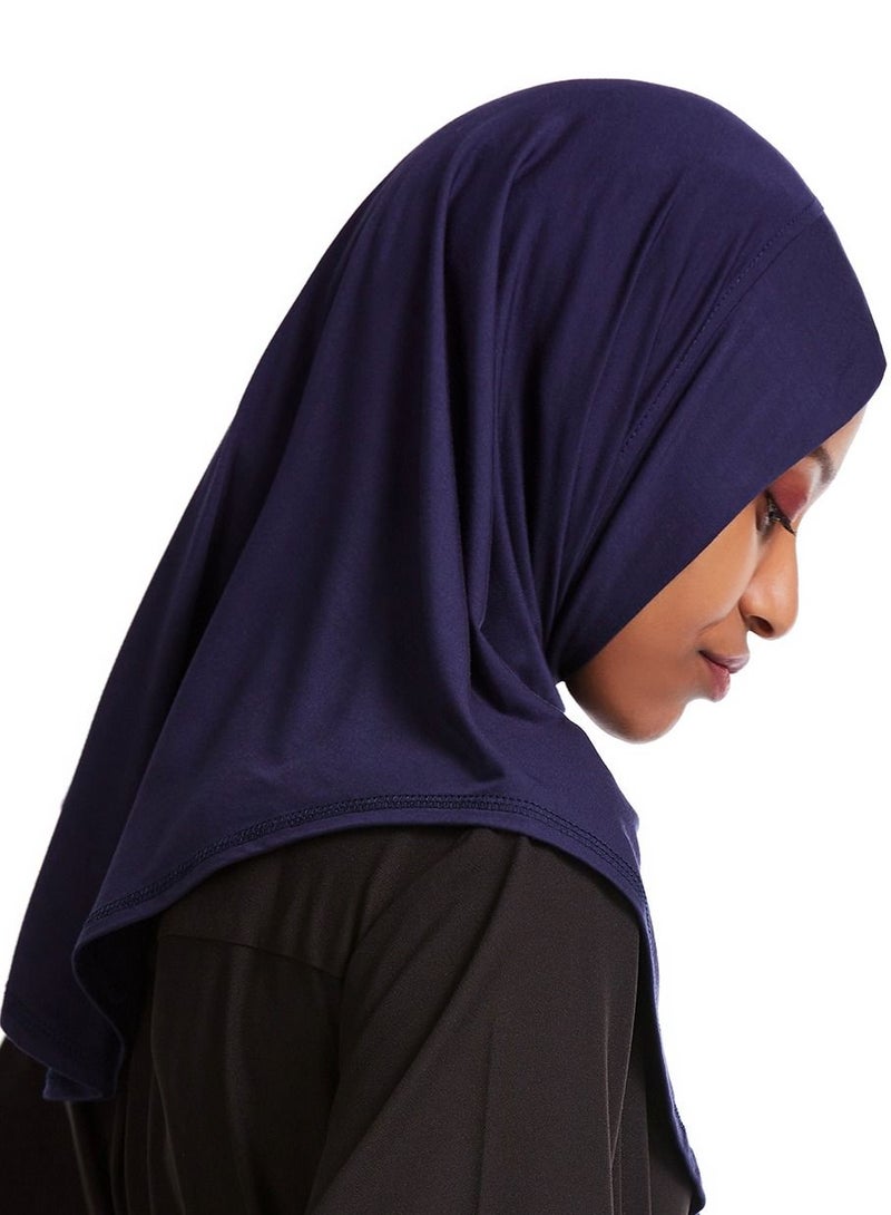 Women's Modal Stretch Long Scarf Solid Color Hijab Inner Cap Navy Blue