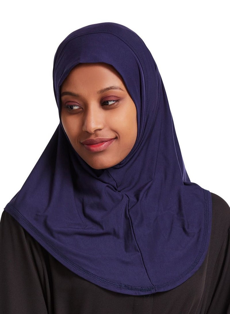 Women's Modal Stretch Long Scarf Solid Color Hijab Inner Cap Navy Blue