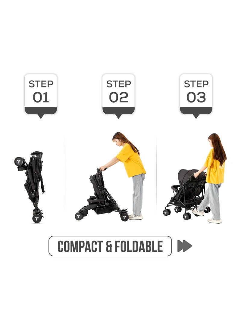 Lightweight Baby Twin Stroller Fellow, Easy To Maneuver - Black