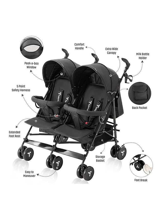 Lightweight Baby Twin Stroller Fellow, Easy To Maneuver - Black