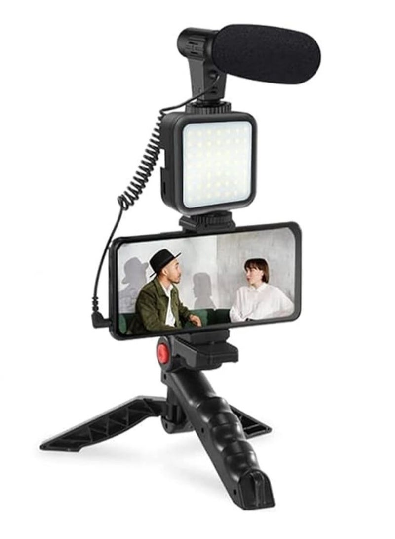 Smartphone & Camera Vlogging Studio Kits Video Shooting Photography Suit with Microphone LED Fill Light Mini Tripod