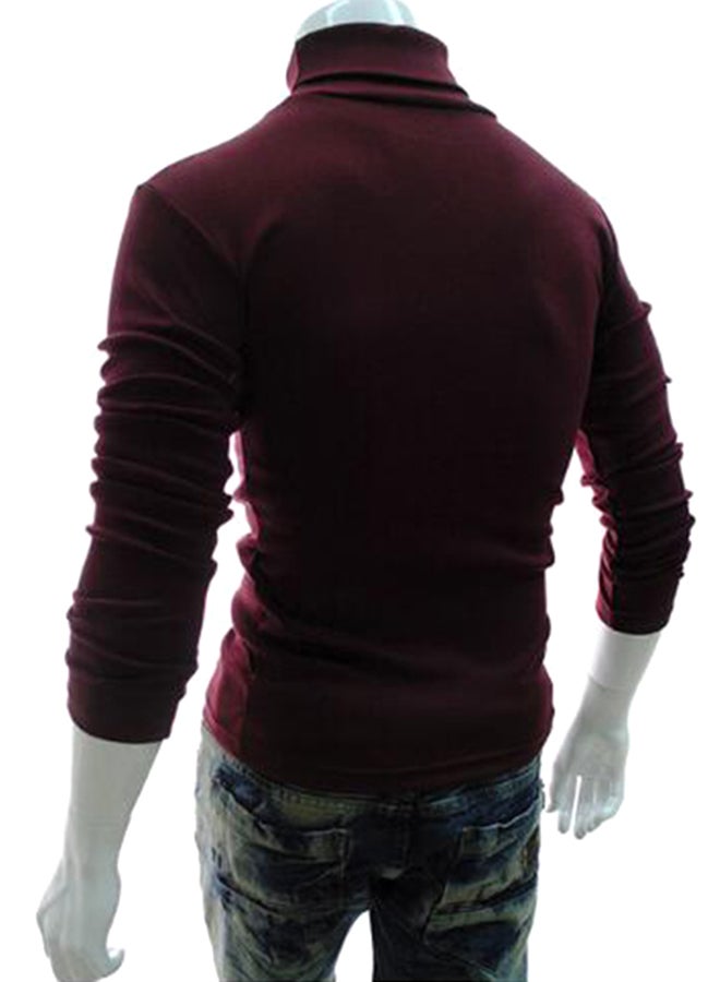 High Collar Long Sleeve Pullover Red