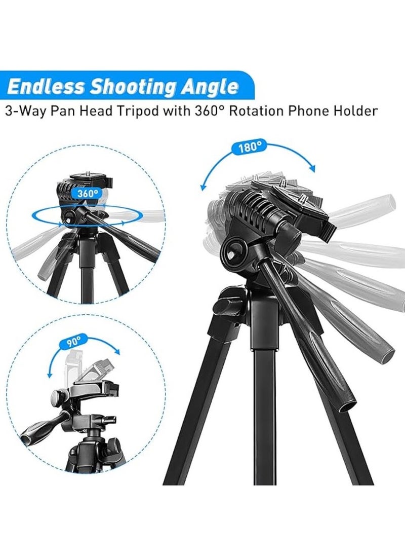 Phone Tripod, 53-Inch Lightweight Selfie Stick Tripod Stand Portable DSLR Camera Tripod for iPhone, Android with Phone