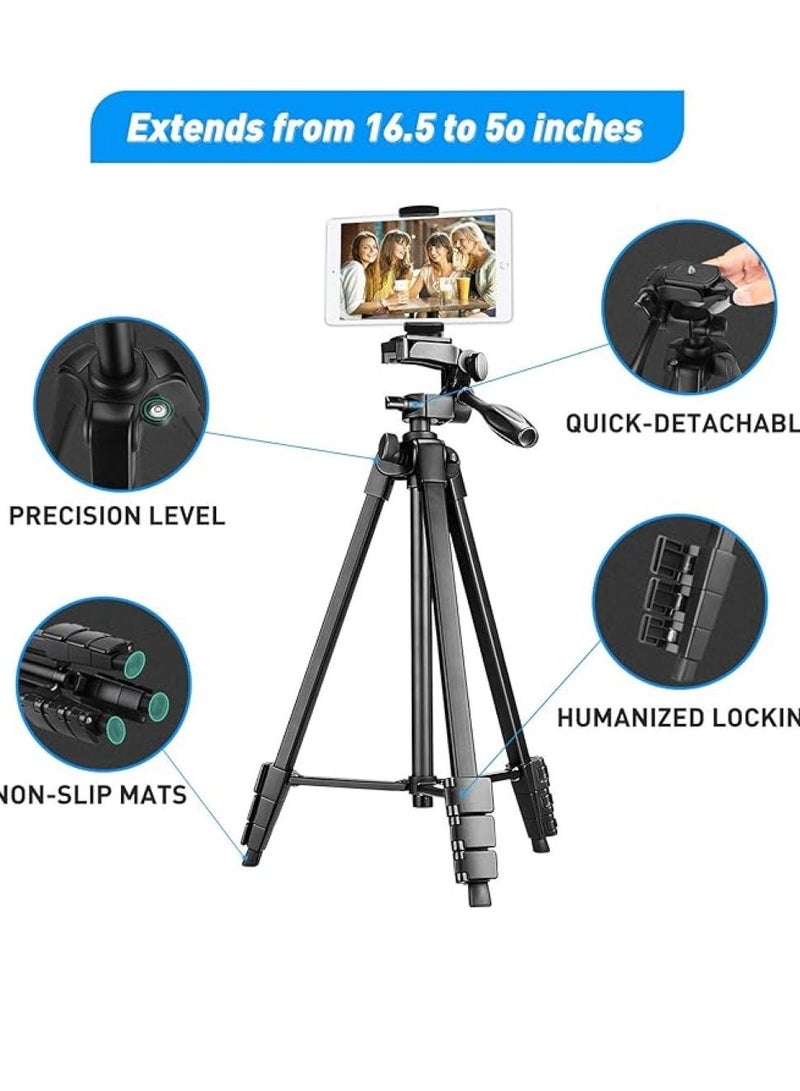 Phone Tripod, 53-Inch Lightweight Selfie Stick Tripod Stand Portable DSLR Camera Tripod for iPhone, Android with Phone