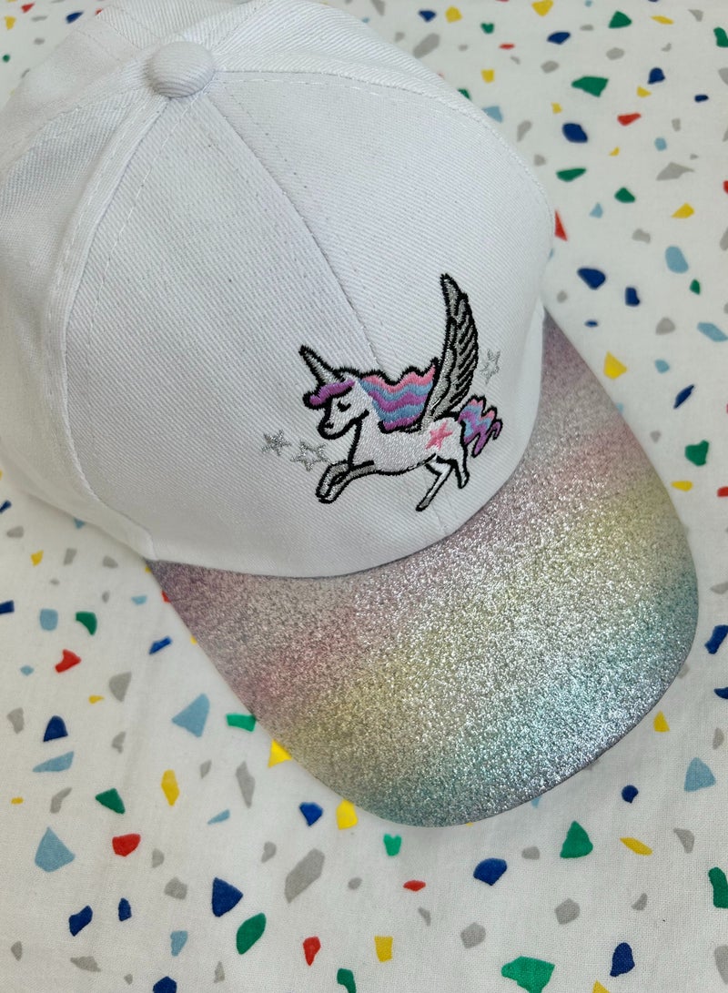 The Girl Cap durable cotton Kids Cap, Unicorn Kids Caps are Perfect for Beach, Travelling and Outdoor activities | Rainbow design Easy to match with Different Clothing Styles, White