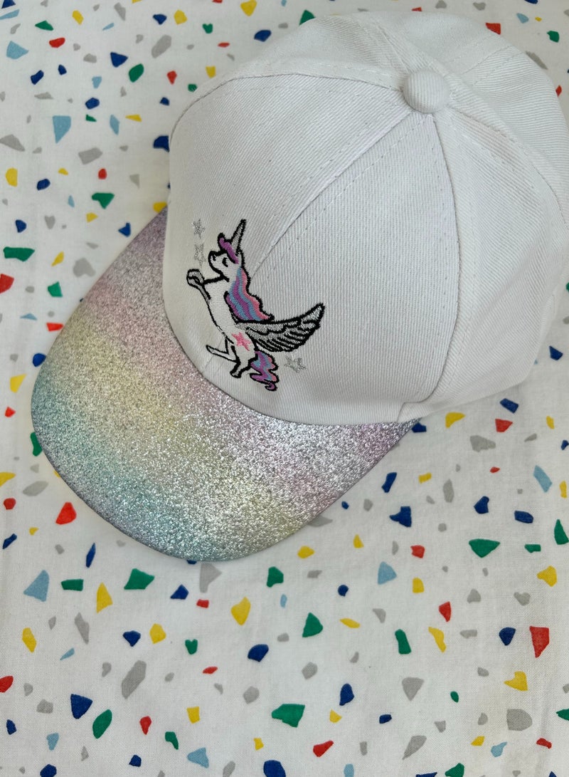 The Girl Cap durable cotton Kids Cap, Unicorn Kids Caps are Perfect for Beach, Travelling and Outdoor activities | Rainbow design Easy to match with Different Clothing Styles, White