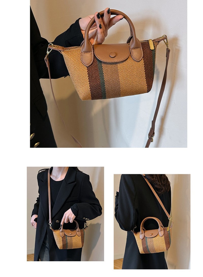 Skycare Mini Small Size Plaid Luxury Canvas and Leather Women's Top Handle Handbag Mini Fashion Contrast Color Travel Daily Satchel