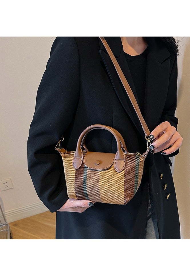 Skycare Mini Small Size Plaid Luxury Canvas and Leather Women's Top Handle Handbag Mini Fashion Contrast Color Travel Daily Satchel