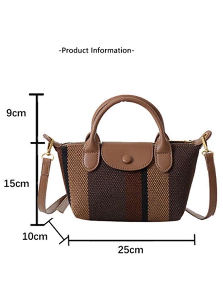 Skycare Mini Small Size Plaid Luxury Canvas and Leather Women's Top Handle Handbag Mini Fashion Contrast Color Travel Daily Satchel