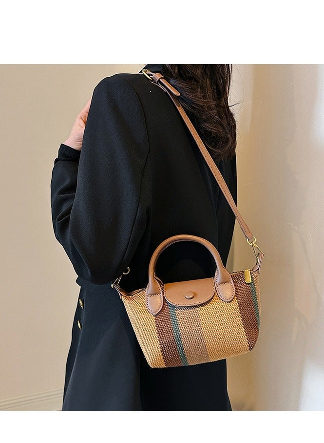 Skycare Mini Small Size Plaid Luxury Canvas and Leather Women's Top Handle Handbag Mini Fashion Contrast Color Travel Daily Satchel