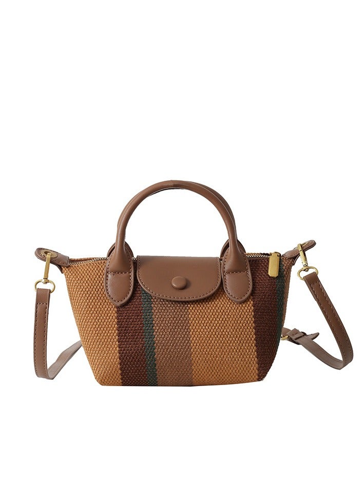 Skycare Mini Small Size Plaid Luxury Canvas and Leather Women's Top Handle Handbag Mini Fashion Contrast Color Travel Daily Satchel