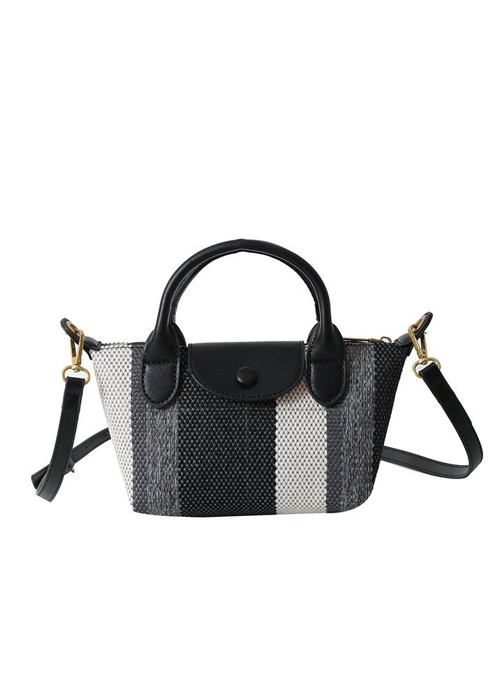 Skycare Mini Small Size Plaid Luxury Canvas and Leather Women's Top Handle Handbag Mini Fashion Contrast Color Travel Daily Satchel