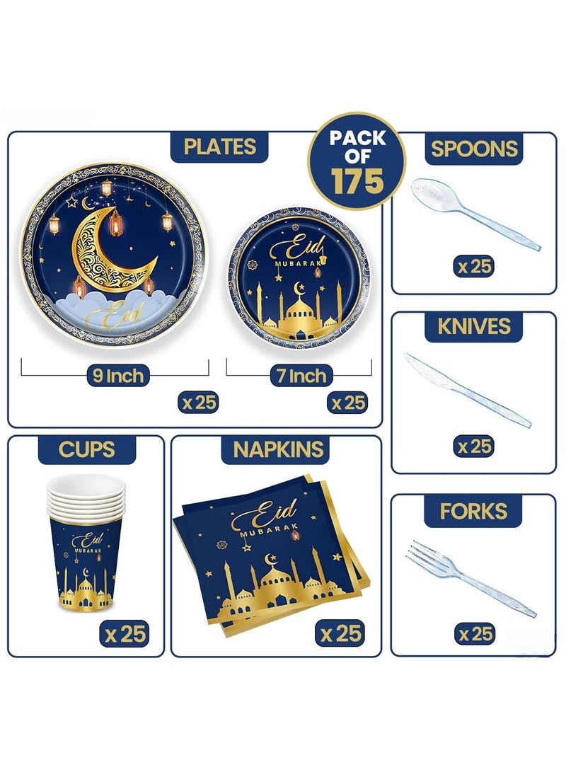 Eid Mubarak Tableware Set Pack of 176 for Eid Party Decorations