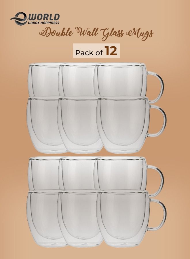 12-Piece Insulated Double Wall Cup with Handle for Drinkware Coffee Tea, Available in 250ml, 350ml and 450ml