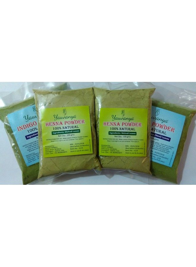 Yauvanya Pure Henna Powder 2X100Gms + Yauvanya Pure Indigo Powder 2X100Gms