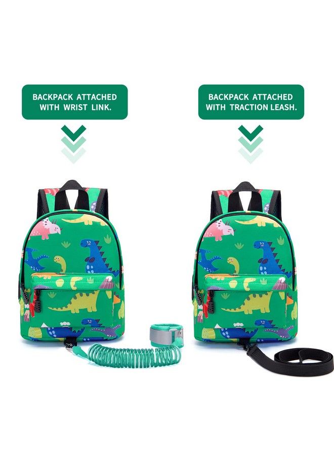 Toddler Harness Backpack Leash Baby Dinosaur Backpacks With Anti Lost Wrist Link Cute Mini Child Backpack Wristband Tether Strap And Protection Leashes For Baby Boys (Green)