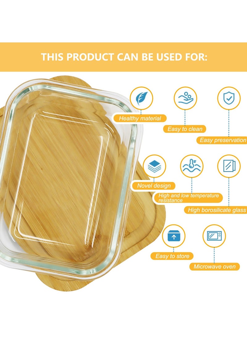 Clear Butter Dish with Thick Bamboo Plate, Rectangular Butter Tray with Lid for Countertop and Refrigerator Freshness