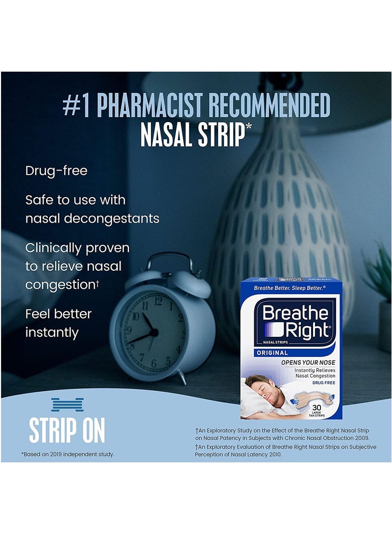 Breathe Right Nasal Strips Original Tan 30 Strips