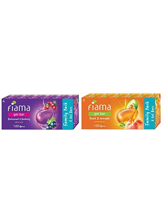Gel Bar Blackcurrant And Bearberry With Skin Conditioners For Moisturized Skin 125G Soap (Pack Of 6) & Gel Bar Peach And Avocado 125G (Count Of 6)