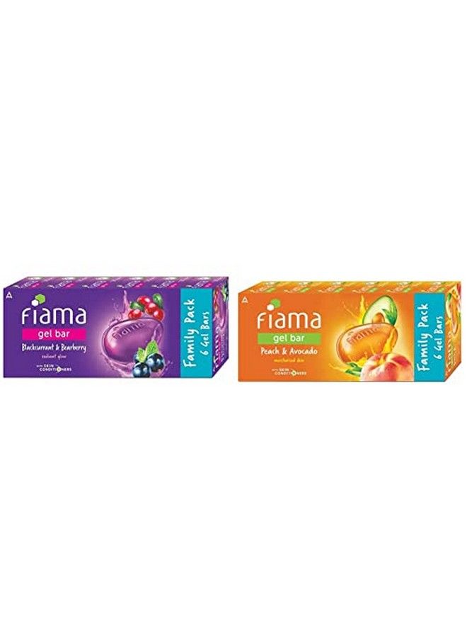 Gel Bar Blackcurrant And Bearberry With Skin Conditioners For Moisturized Skin 125G Soap (Pack Of 6) & Gel Bar Peach And Avocado 125G (Count Of 6)