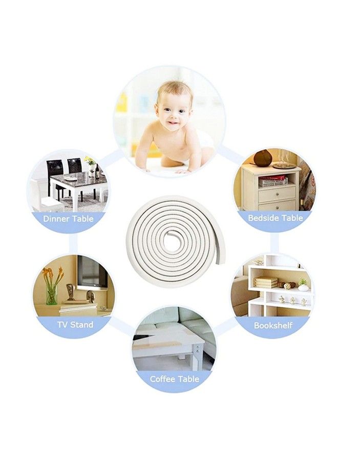 Baby Proofing Corner Safety Strip And Corner Guard ; Thick Rubber Edge Corner Protector Guard ; Sharp Corner Guard ; Corner Protector For Kids (White 5 Meters Roll + 8 Corner Guards)