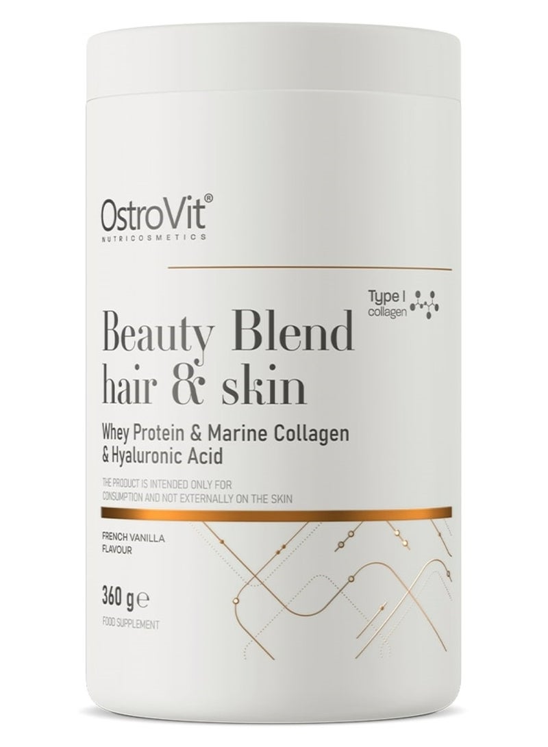 Beauty Blend Hair & Skin & Whey protein & Marine collagen & Hyaluronic acid, 360 Grams, French Vanilla