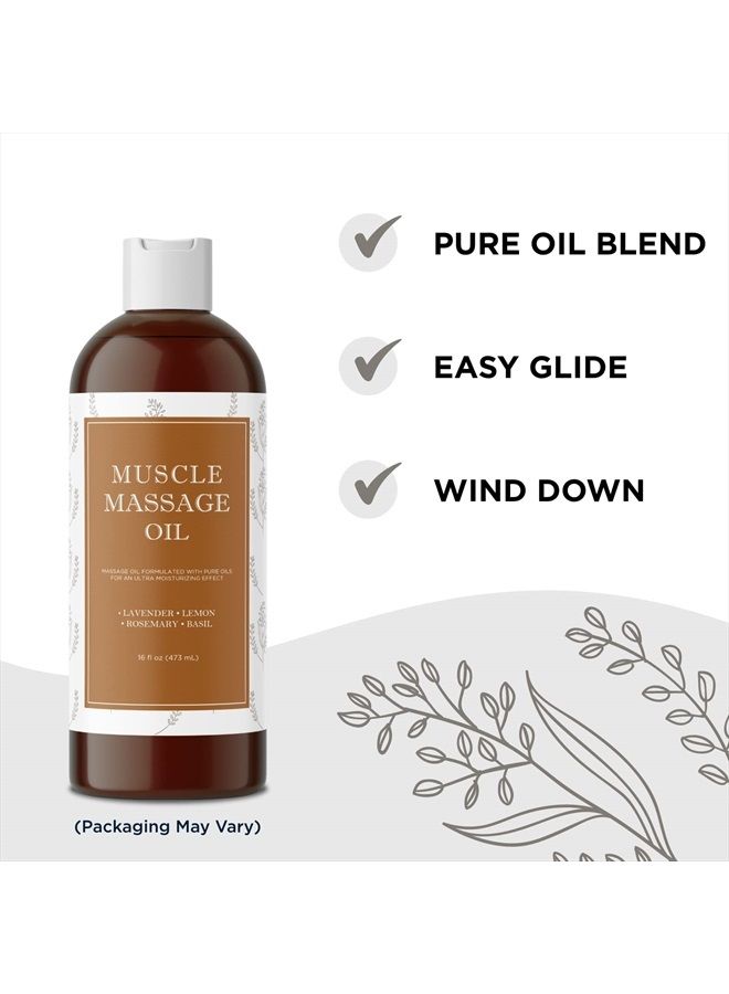Relaxing Massage Oil for Massage Therapy - Sore Muscle Oil Massage Oil with Lavender and Rosemary Oils for Muscle Relief - Full Body Warming Massage Oil for Sore Muscles for Pro or Home Use (16oz)