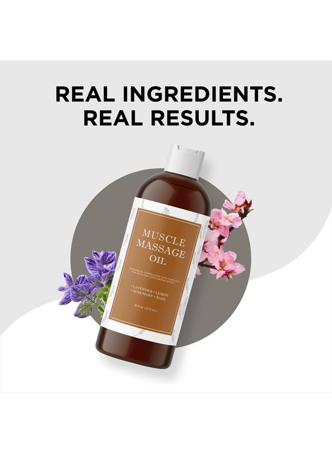 Relaxing Massage Oil for Massage Therapy - Sore Muscle Oil Massage Oil with Lavender and Rosemary Oils for Muscle Relief - Full Body Warming Massage Oil for Sore Muscles for Pro or Home Use (16oz)