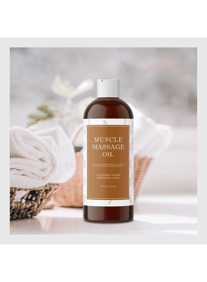 Relaxing Massage Oil for Massage Therapy - Sore Muscle Oil Massage Oil with Lavender and Rosemary Oils for Muscle Relief - Full Body Warming Massage Oil for Sore Muscles for Pro or Home Use (16oz)