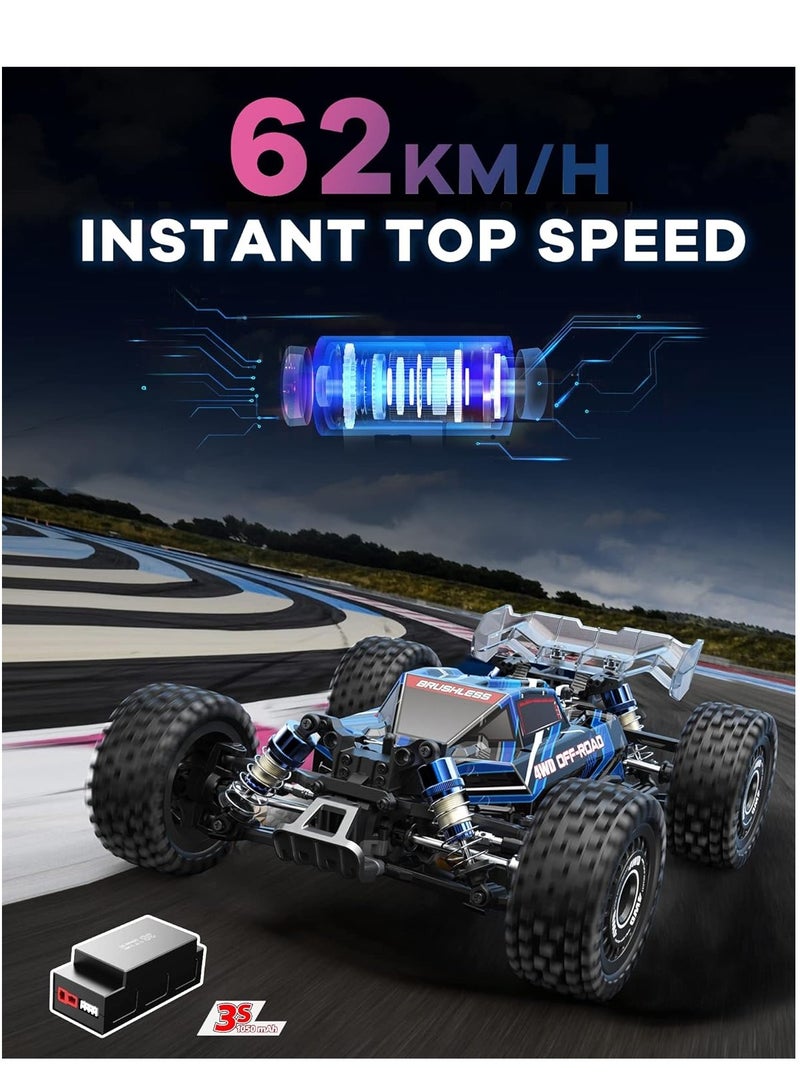 MJX Hyper GO 16207, 62KM/H Remote Control Car with Brushless Motor, RC Buggy Gifts for Adults,Top Speed 4WD 1:16 RC Truck with 3S Battery,Gift for Boy (RTR)