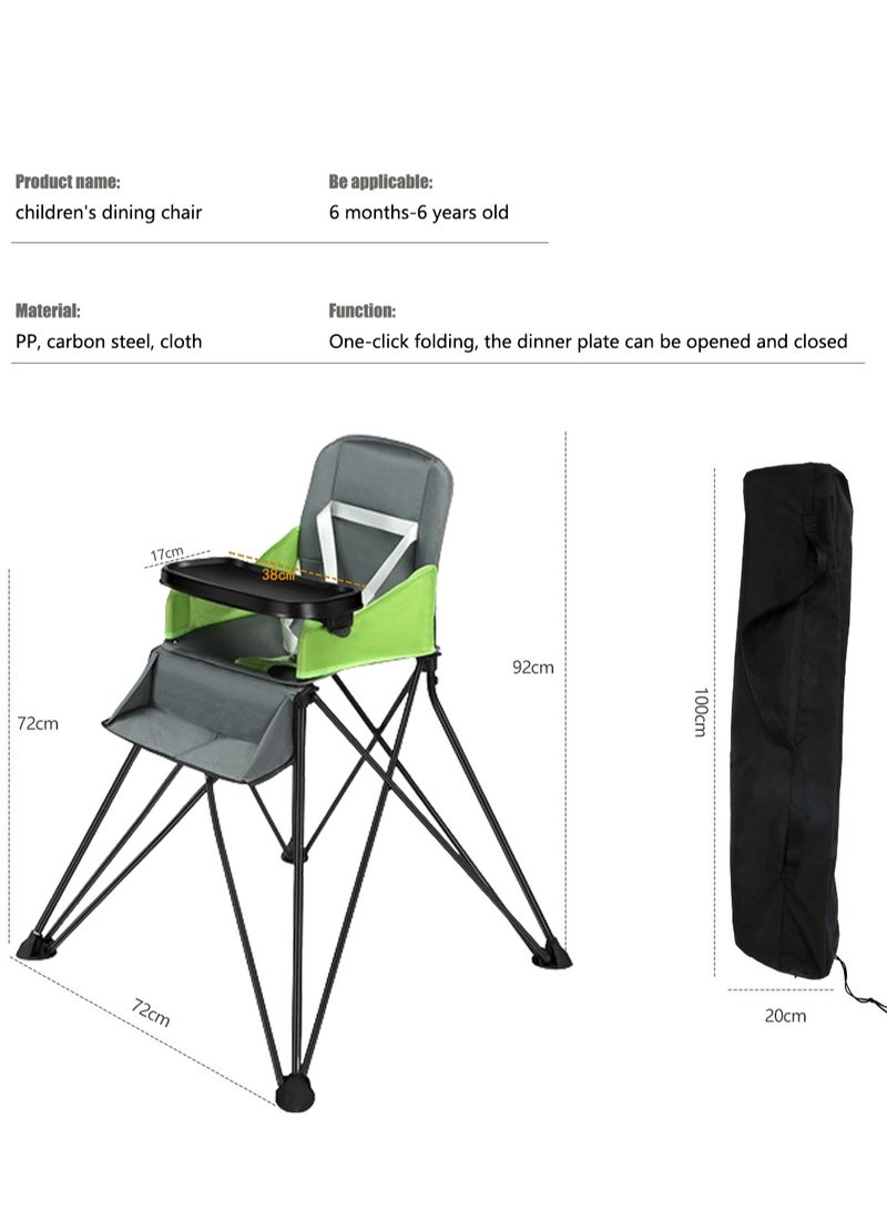 Multifunctional Baby Portable High Chair for Indoor Outdoor Children's Dining Chair Foldable Space Saving HighChair for 6 Months+ (Green)